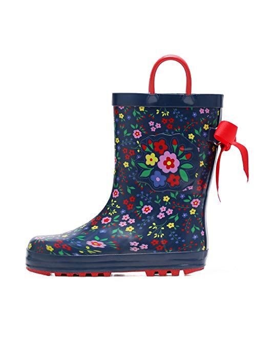 K KomForme Kids Rain Boots Waterproof Printed Rubber boots with Handles