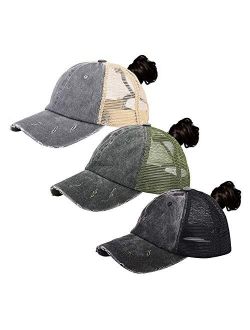 MEINICY 3 Pack Washed Plain Baseball Cap, Retro Adjustable Dad Hats Gift for Men/Women,Unstructured/Cotton
