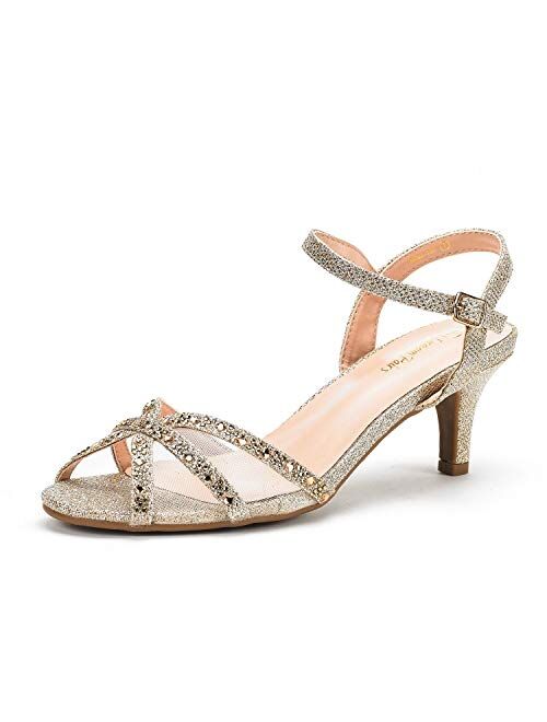 DREAM PAIRS Women's Nina Low Heel Pump Sandals
