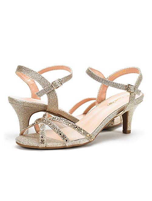 DREAM PAIRS Women's Nina Low Heel Pump Sandals