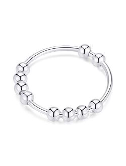 Jacruces 925 Sterling Silver Anti Anxiety Ring for Women Fidget Rings for Anxiety Anxiety Ring with Beads Spinner Ring for Anxiety Spinning Ring