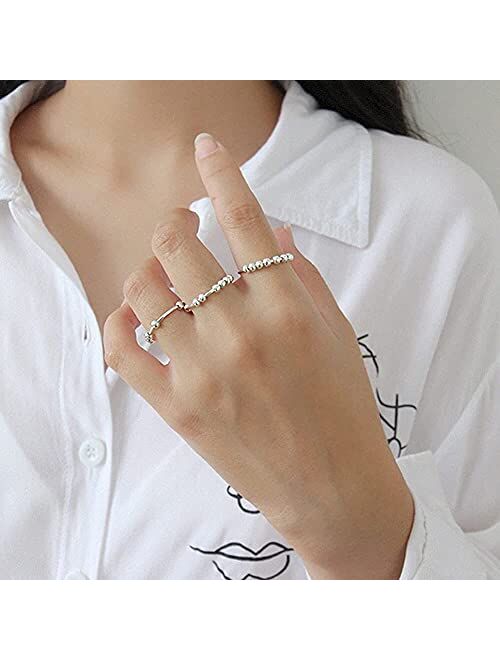 Jacruces 925 Sterling Silver Anti Anxiety Ring for Women Fidget Rings for Anxiety Anxiety Ring with Beads Spinner Ring for Anxiety Spinning Ring