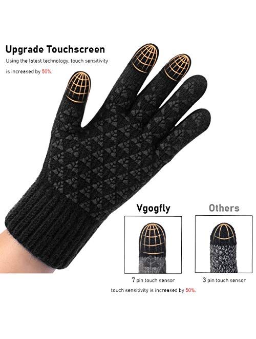 Winter Knit Gloves Warm Full Fingers Men Women with Upgraded Touch Screen - Anti-Slip Glove Fleece Lined VGOGFLY