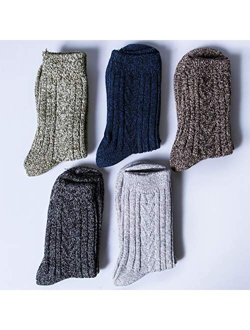 Loritta Pack of 5 Womens Winter Socks Warm Thick Knit Wool Soft Vintage Casual Crew Socks Gifts