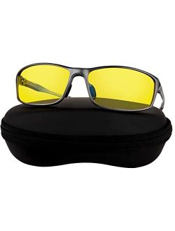 Optix 55 Aluminum Night Driving Glasses Anti Glare Polarized - Night Vision Glasses for Driving Biking Fishing | Yellow Tint Polarized Lens Night Glasses for Men & Women