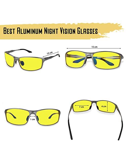 Optix 55 Aluminum Night Driving Glasses Anti Glare Polarized - Night Vision Glasses for Driving Biking Fishing | Yellow Tint Polarized Lens Night Glasses for Men & Women