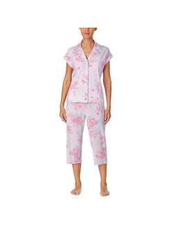 Lauren Ralph Lauren Women`s Classic Knits Dolman Sleeve Notch Collar Capri Pants Pajama 2 Piece Set