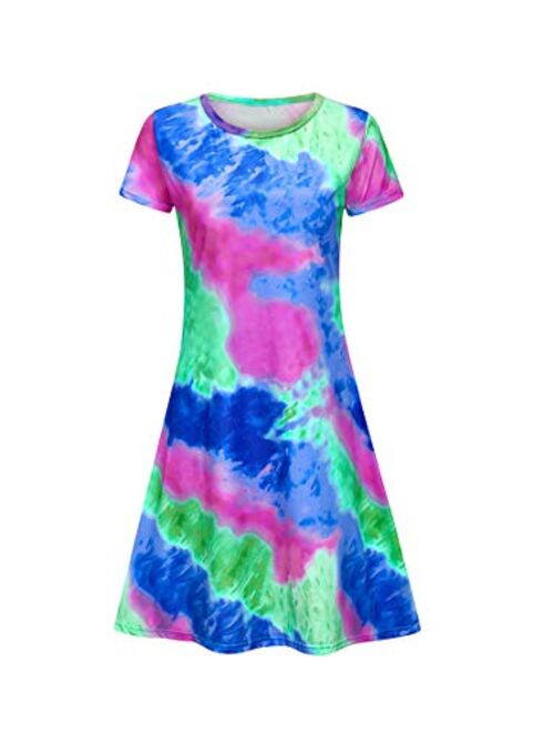 YMING Women's Casual Tie Dye T Shirt Dress Summer Scoop Neck Beach Dress Short Sleeve Swing Sundress Plus Size