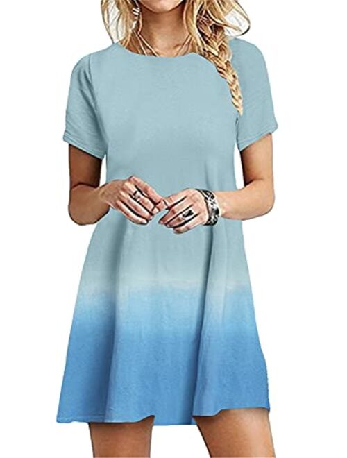 YMING Womens Casual Short Sleeve Ombre Dress Summer Loose Fit T-Shirt Sundress Gradient Swing Dresses Plus Size