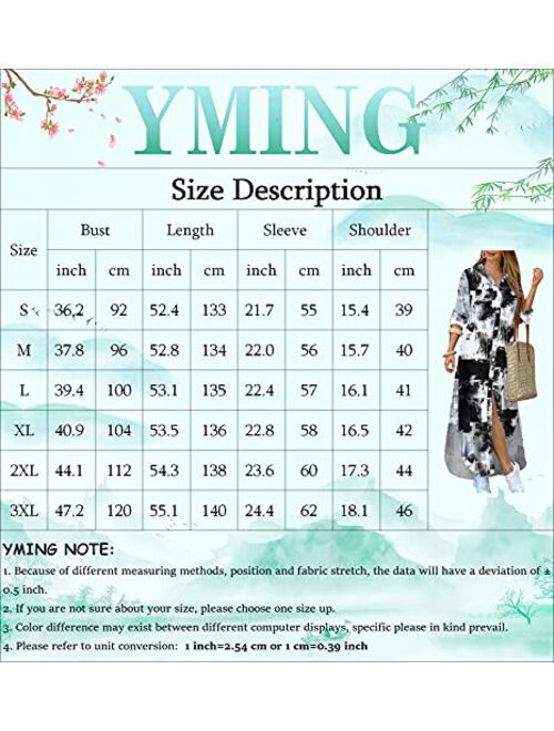 YMING Womens Long Sleeve Button Down Shirt Dress Casual Floral Print Maxi Dresses Loose Fit Blouse Dress