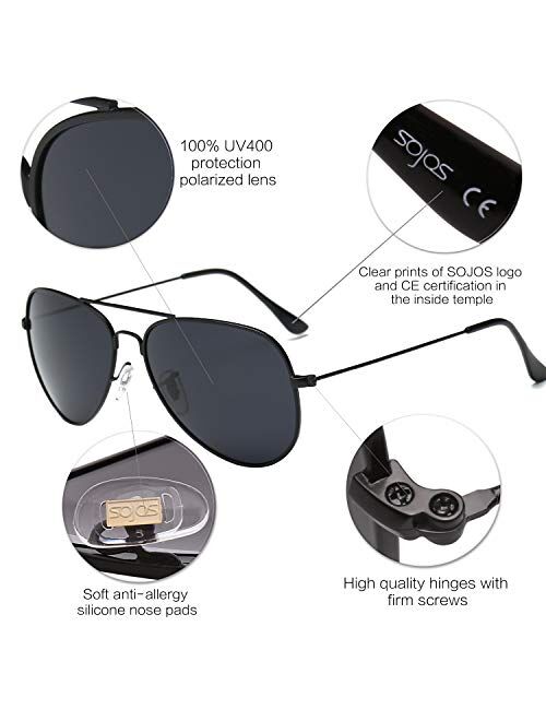 SOJOS Classic Aviator Polarized Sunglasses for Men Women Vintage Retro Style SJ1054