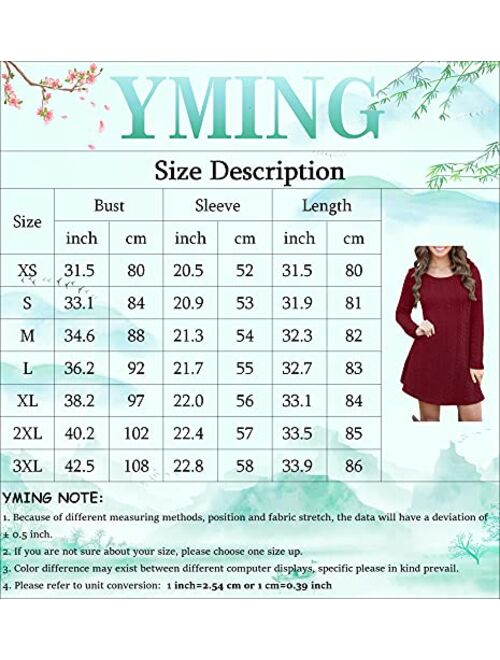 YMING Womens Cable Knit Crew Neck Sweater Dress Casual Solid Color Pullover Tops