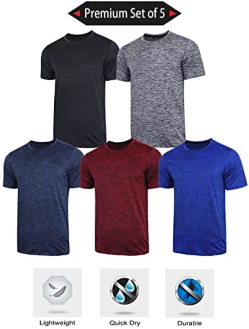 Liberty Imports 5 Pack Men’s Active Quick Dry Crew Neck T Shirts | Athletic Running Gym Workout Short Sleeve Tee Tops Bulk