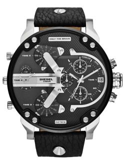 Men's Chronograph Mr. Daddy 2.0 Black Leather Strap Watch 66x57mm DZ7313