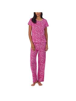 LAUREN RALPH LAUREN Short Sleeve Button Neck Long Pants PJ Set Pink Floral MD (US 8-10)