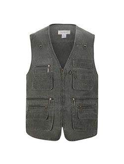 Flygo Men's Casual Multi Pockets Vest for Outdoor Work Utility Fishing Photo Journalist