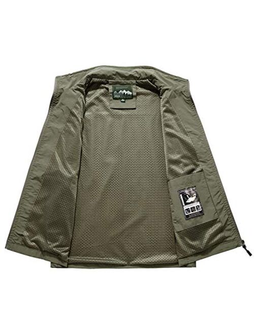 Flygo Men's Casual Lightweight Outdoor Work Safari Travel Fishing Travel Photo Vest Multi Pockets