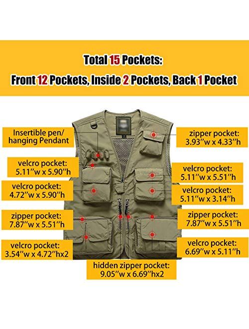 Flygo Men's Outdoor Work Safari Fishing Travel Photo Vest Jacket Multi Pockets
