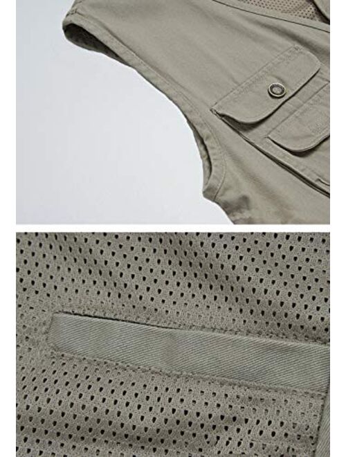 Flygo Men's Casual Cotton Outdoor Work Safari Travel Photo Vest with Multi Pockets