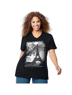 Printed Short-Sleeve V-Neck Graphic T-Shirt Plus Size