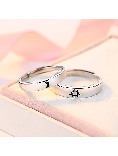 Beydodo 925 Sterling Silver Rings Engagement Couple Rings Sun and Moon 2In1 I Love You Rings Adjustable Custom