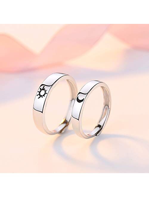 Beydodo 925 Sterling Silver Rings Engagement Couple Rings Sun and Moon 2In1 I Love You Rings Adjustable Custom