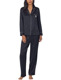 LAUREN Ralph Lauren Long Sleeve Washable Silk Notch Collar PJ Set