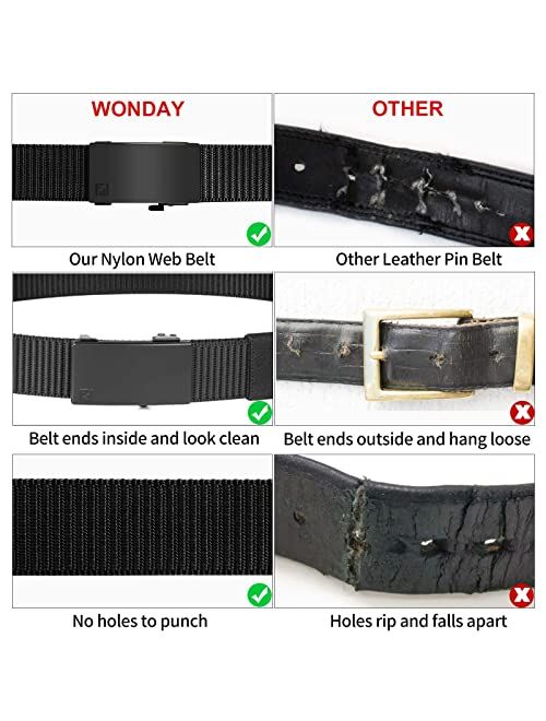 Wonday Nylon Ratchet Belt 2 Pack, Web Belts for Men Nylon Belt Automatic Slide Buckle