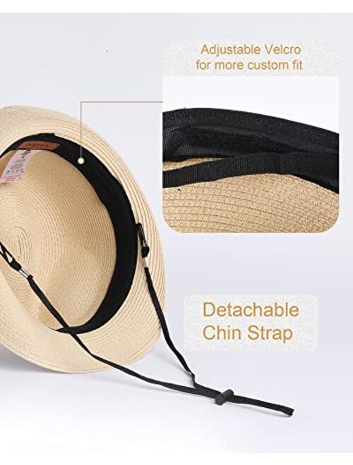 FURTALK Fedora Straw Sun Hat for Men Women Foldable Roll Up Short Brim Trilby Hat Panama Beach Hat UPF 50+