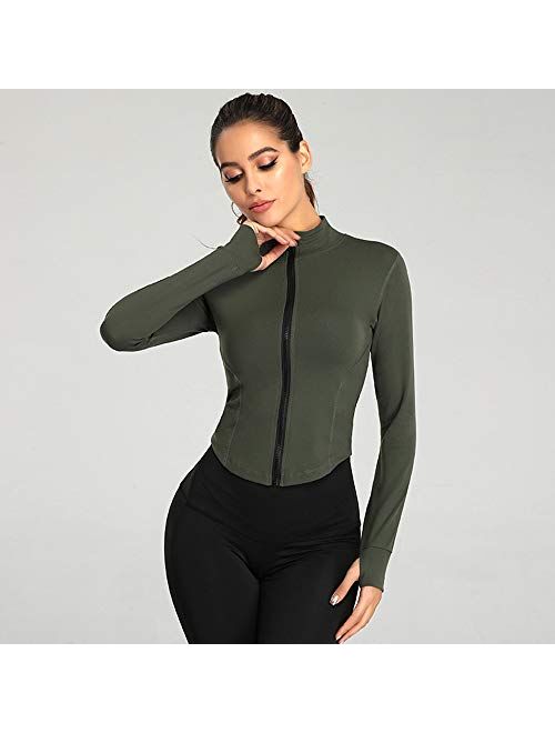 Gihuo Women's Athletic Full Zip Lightweight Workout Jacket with Thumb Holes