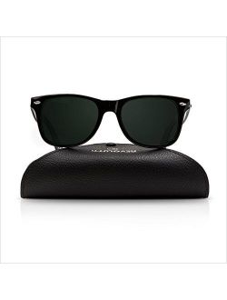 Wayfaer Polarized Sunglasses for Men and Women | Black UV400 Protection Factor Anti Glare, Anti Reflective and Shatterproof Lenses with Complete Maintenance Set by REVOLU