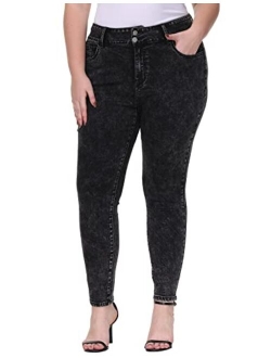 ALLEGRACE Plus Size Jeans for Women High Waisted Stretch Ripped Casual Distressed Skinny Jeans Capri Pants