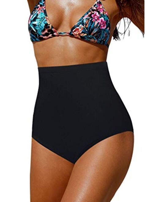 Upopby Women's High Waisted Swimsuit Bikini Bottoms Tummy Control Tankini Bottoms Swim Shorts Plus Size