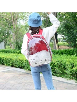 Petlicious & More Pet Transparent Cat Carrier Backpack Puppy Kitty Breathable Carriers for Travel Capsule Backpack (Red)