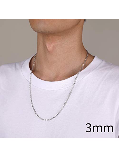 ChainsHouse Men Women Chain Rolo Necklace,3mm/5mm/7mm/9mm/12mm Wide Stainless Steel/Black Metal/18K Gold Plated Cable Link Necklace, 18"-30" Length-with Gift Box