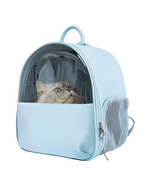 YUAZWELA Pet Backpack Travel Carrier, for Less Than 16.5 Ib Small Cats and Dogs, Ventilated Design, Foldable, PVC Transparent Cover Portable Pet Bag Leather Safety Strap 