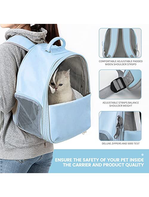 YUAZWELA Pet Backpack Travel Carrier, for Less Than 16.5 Ib Small Cats and Dogs, Ventilated Design, Foldable, PVC Transparent Cover Portable Pet Bag Leather Safety Strap 