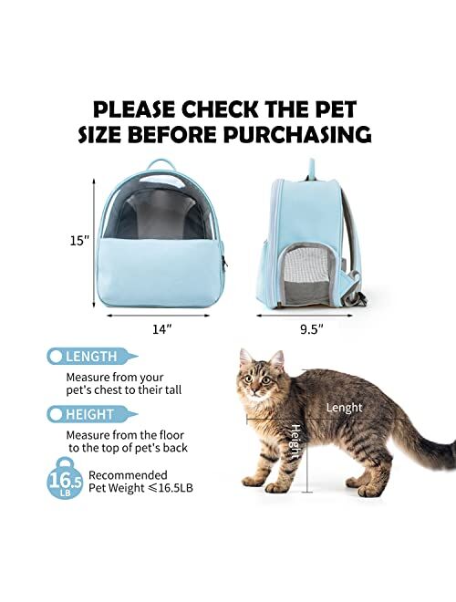 YUAZWELA Pet Backpack Travel Carrier, for Less Than 16.5 Ib Small Cats and Dogs, Ventilated Design, Foldable, PVC Transparent Cover Portable Pet Bag Leather Safety Strap 