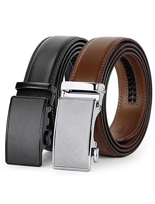 XZQTIVE Men's Ratchet Belt for Dress 2Pack Slid Leather Belt with Automatic Click Buckle