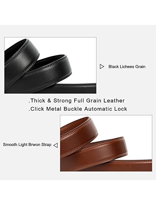 XZQTIVE Men's Ratchet Belt for Dress 2Pack Slid Leather Belt with Automatic Click Buckle