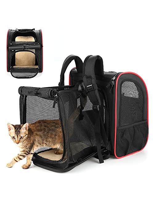 Farexon Dog Backpack, Cat Carrier Backpack, Expandable Backpack with Safety Clip, Breathable Mesh, Pet Travel Carrier with Safety Buckles, Pet Travel Bags for Hiking Trav