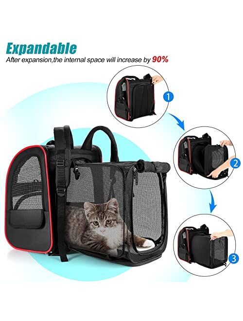 Farexon Dog Backpack, Cat Carrier Backpack, Expandable Backpack with Safety Clip, Breathable Mesh, Pet Travel Carrier with Safety Buckles, Pet Travel Bags for Hiking Trav