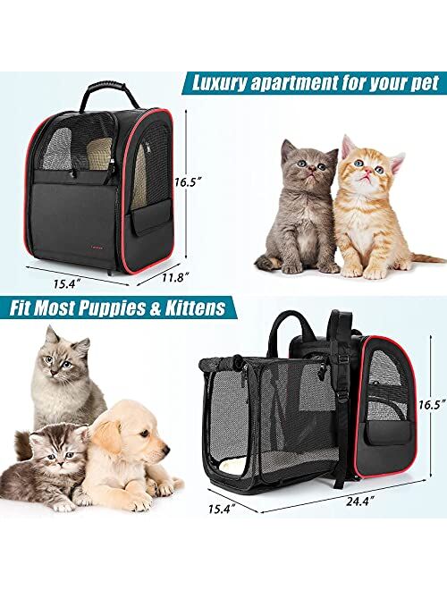 Farexon Dog Backpack, Cat Carrier Backpack, Expandable Backpack with Safety Clip, Breathable Mesh, Pet Travel Carrier with Safety Buckles, Pet Travel Bags for Hiking Trav