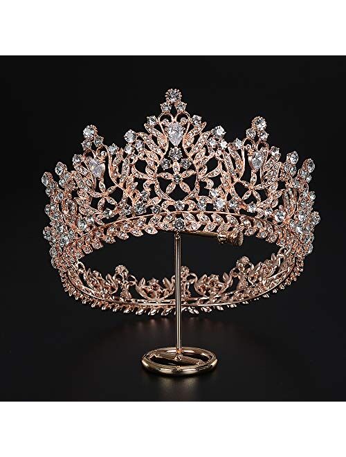 S SNUOY Full Round Crystal Queen Crown Silver Rhinestone Bridal Tiara Headband Pageant Prom Wedding Hair Jewelry