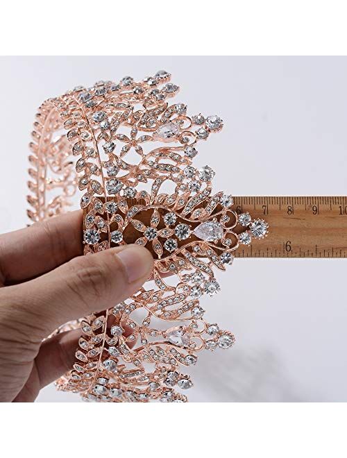 S SNUOY Full Round Crystal Queen Crown Silver Rhinestone Bridal Tiara Headband Pageant Prom Wedding Hair Jewelry