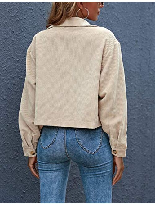 Gihuo Women's Fashion Cropped Shacket Button Down Corduroy Shacket Jackets