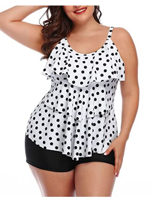 Yonique Womens Plus Size Tankini Swimsuits with Shorts Flounce Two Piece Bathing Suit Floral Printed Swimwear