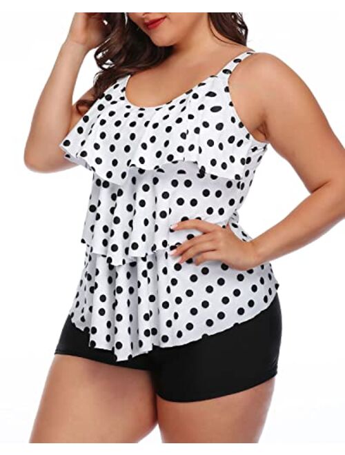 Yonique Womens Plus Size Tankini Swimsuits with Shorts Flounce Two Piece Bathing Suit Floral Printed Swimwear