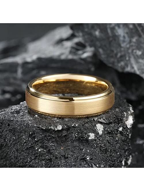 King Will Glory 6mm 8mm Tungsten Carbide Ring 14K Gold Matte Brushed Wedding Band Comfort Fit