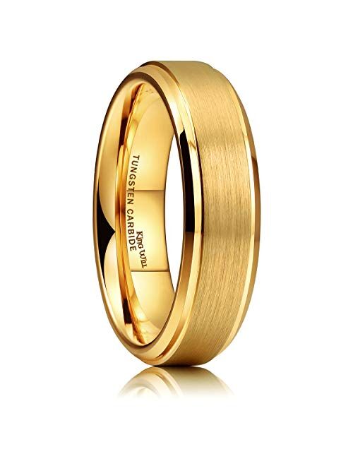 King Will Glory 6mm 8mm Tungsten Carbide Ring 14K Gold Matte Brushed Wedding Band Comfort Fit